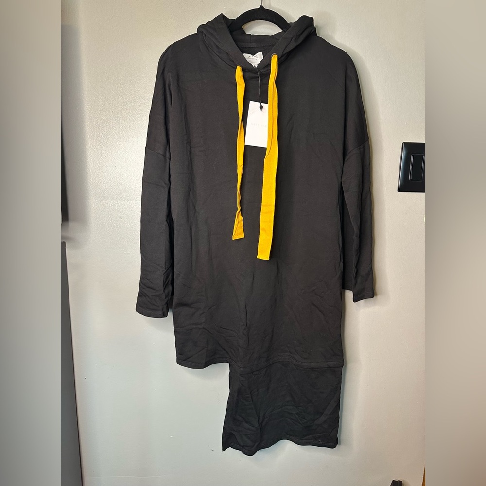 Grey Lab Black Hoodie Dress with Yellow Strings